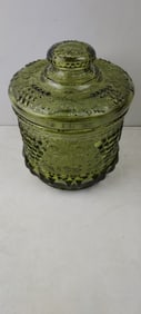 Fenton Green Grape & Cable Pressed Glass Tobacco Jar