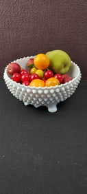 Vintage Fenton Hobnail Milk Glass 3-Footed Ruffled Bowl