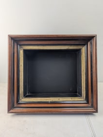 Antique Victorian Dark Walnut Layered Deep Shadow Box Frame with Gilt Trim