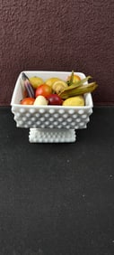 Vintage Fenton Hobnail Milk Glass Square Footed Compote Candy Dish
