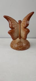 1982 Fenton FAGCA Butterfly Marbled Brown Slag Glass Ring Holder