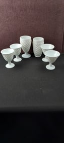 A Lot of Vintage White Opaque Milk Glass Hobnail Pattern Goblets and Tumblers (8 Pieces)