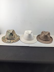 A Group of Three Used Men's Hats: Outdoor Cap Company Realtree Advantage Camo Boonie, Dorfman