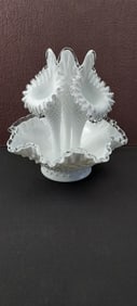 Vintage Fenton Silver Creast Hobnail Milk Glass Three Horn Epergne