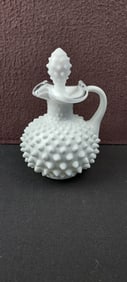 Vintage Fenton Silver Creast Hobnail Milk Glass Cruet with Stopper