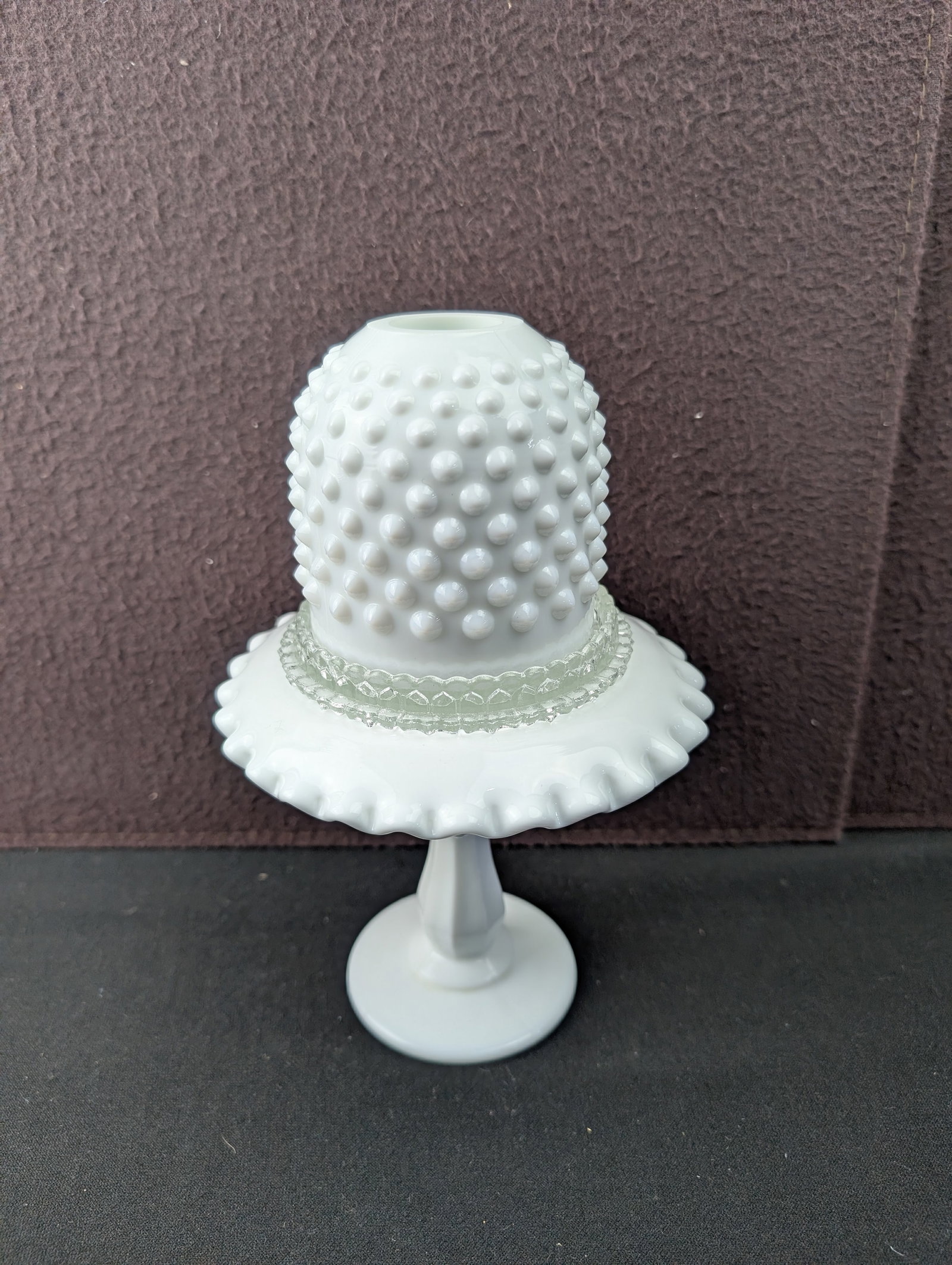 Fenton #3804 Hobnail Milk Glass 3-Piece Pedestalled Fairy Lamp (1 of 9)