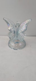 1994 Fenton Art Glass Ice Blue Iridescent Butterfly on a Branch Ring Holder