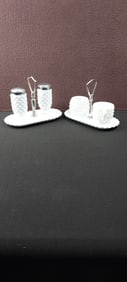 Fenton White Milk Glass Hobnail Salt & Pepper Shaker Set with Tray #3609