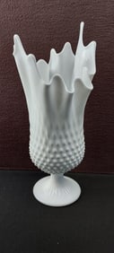 Vintage Fenton Milk Glass Hobnail Handkerchief Swung Vase