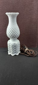 Vintage Fenton Hobnail Milk Glass Hurricane Style Electric Table Lamp