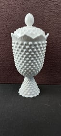 Fenton Hobnail White Milk Glass Lidded Pedestal Apothecary Jar