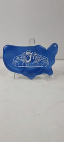 Fenton Blue Glass 'Quality Craftsmen' Continental US Map Logo Paperweight