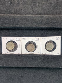Three 1931-S Buffalo Nickels. Semi-Key Dates. Circulated.