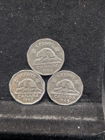 1947, 1949, 1950 Canadian Nickels