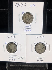 1917 P,D,S Silver Mercury Dimes - Better Teen Dates! - Complete Year Set!