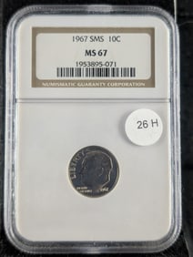 1967 SMS Roosevelt Dime. NGC MS 67.