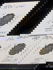 1924 P,D,S Silver Mercury Dimes - Better Dates! - Complete Year Set!