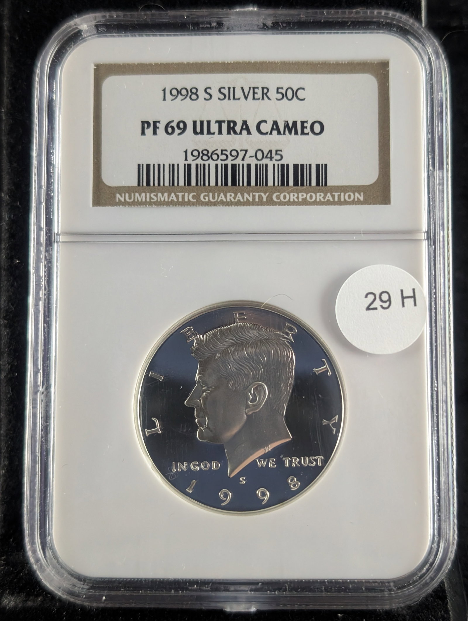 1998-S 90% Silver Kennedy Half Dollar. NGC PF 69 ULTRA CAMEO.: 1998-S 90% Silver Kennedy Half Dollar. NGC PF 69 ULTRA CAMEO.
