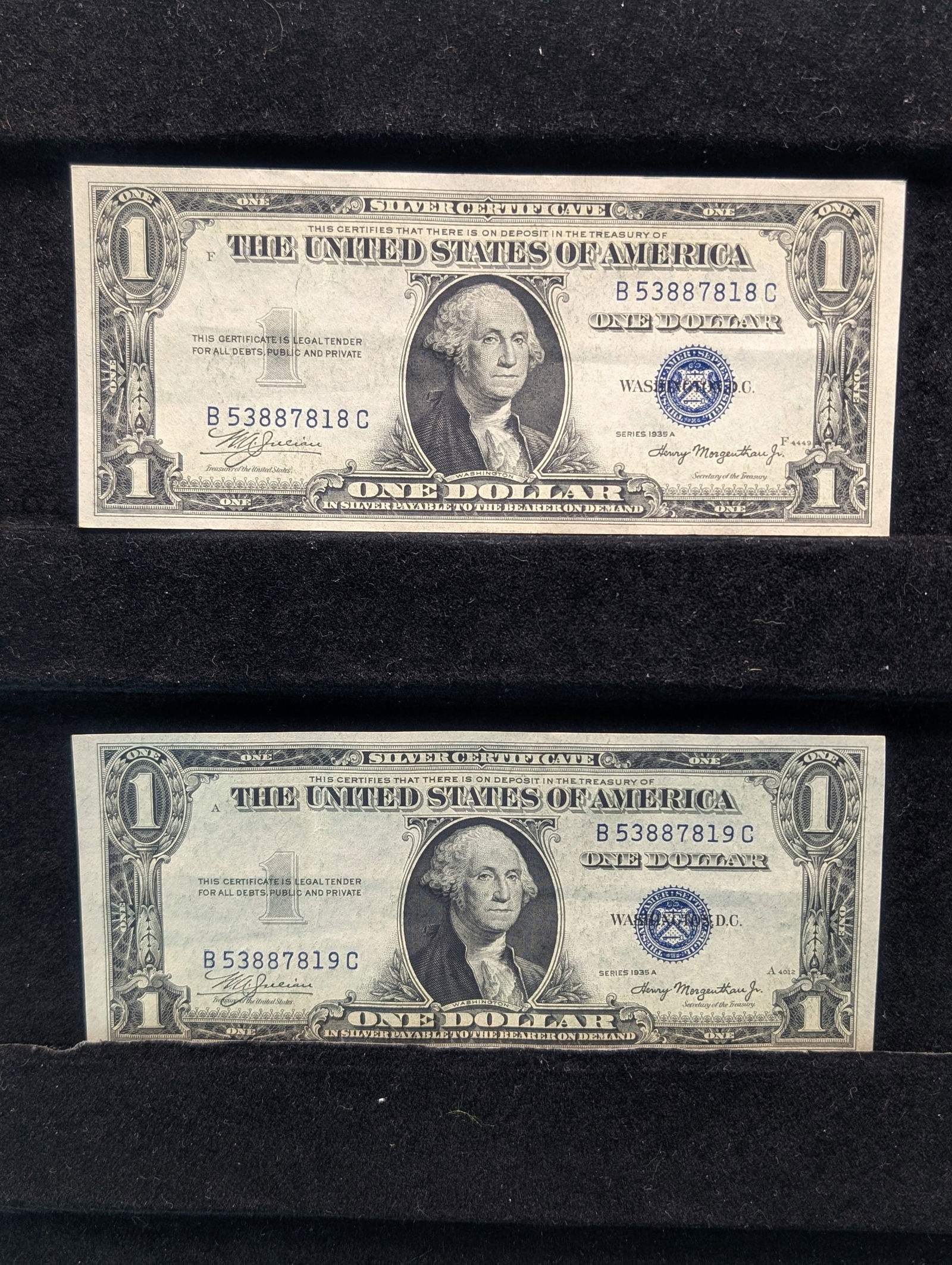 2-1935A $1 Silver Certificates - Consecutive Numbers-Crisp Unc (1 of 4)