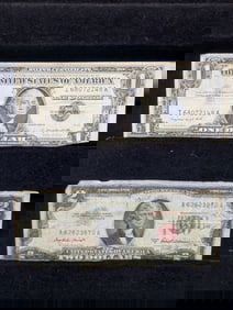 1957A $1 "Silver" Certificate & 1953A $2 red Seal notes