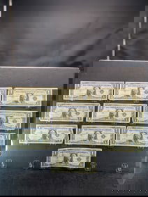 10 - $1 Silver Certificates. (5) 1957, (3) 1957-A, (2) 1957- B Circulated.