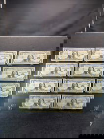 10 - $1 Silver Certificates. (5) 1957, (4) 1957-A, (1) 1957-B - Circulated.