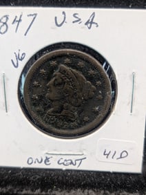 1847 Braided Hair Large Cent - 178 Years Old!