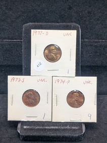 1972-D, 1973-S Proof, 1974-P Lincoln cents