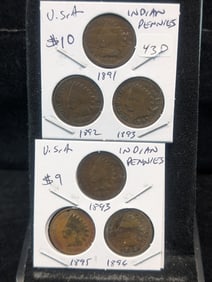 1891, 1892, 1893, 1893, 1895, 1896 Indian Head Pennies