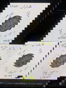 1929 P,D,S Silver Mercury Dimes - Better Dates! - Complete Year Set!