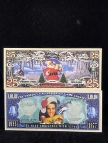 Two Christmas Notes, Elvis & Santa Claus, Novelty, Crisp, Nice Stocking Stuffer!