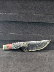 8" Hand Crafted Damascus Knife w/ Leather Sheath