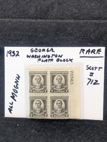 1932 George Washington Plate Block Rare Scott # 712 MOGNH