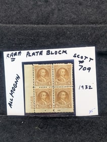 1932 Washington Four Cent Plate Block Rare Scott # 709 MOGNH