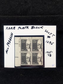 1965-78 John B. Bassett Five Dollar Plate Block Rare Scott # 1295 MOGNH