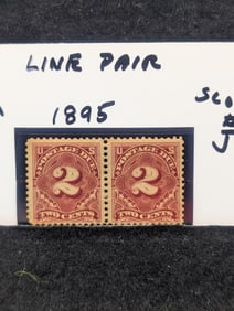1895 Line Pair Two Cent Postage Due Rare Scott # J-39 MOGNH