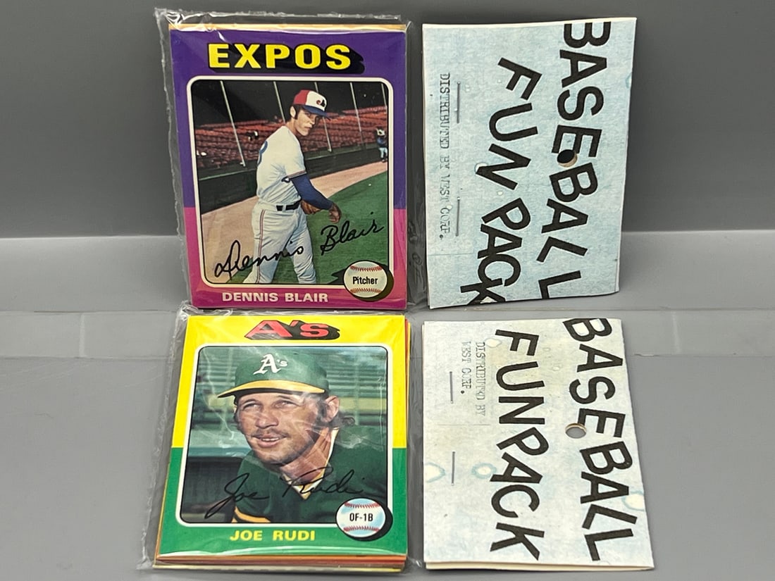 Lot of (2) West Corp. Baseball Cello Fun Pack Repack 1975 Topps Unopened Packs (1 of 2)