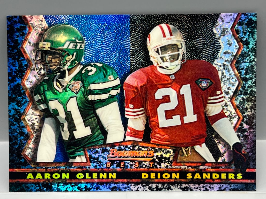 1995 Bowman's Best Aaron Glenn/Deion Sanders Dual Refractor #18: 1995 Bowman's Best Aaron Glenn/Deion Sanders Dual Refractor #18