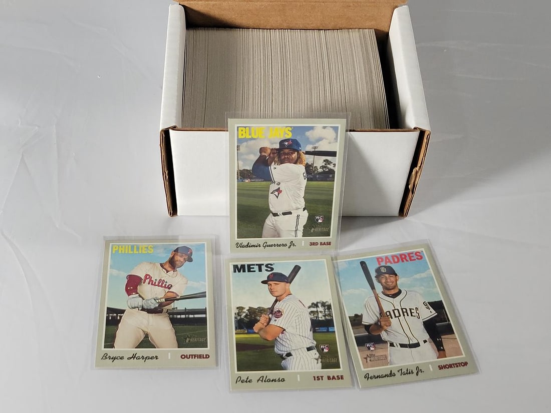 2019 Topps Heritage High Numbers Base 501-700: Includes Guerrero, Tatis, Alonso Rookies. Harper Phillies. Set appears complete. Not verified.