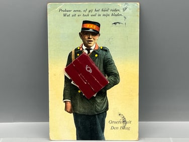 1937 Dutch Postcard Mailed To Lansing Michigan W/ Mini Picture Booklet Glued To Front