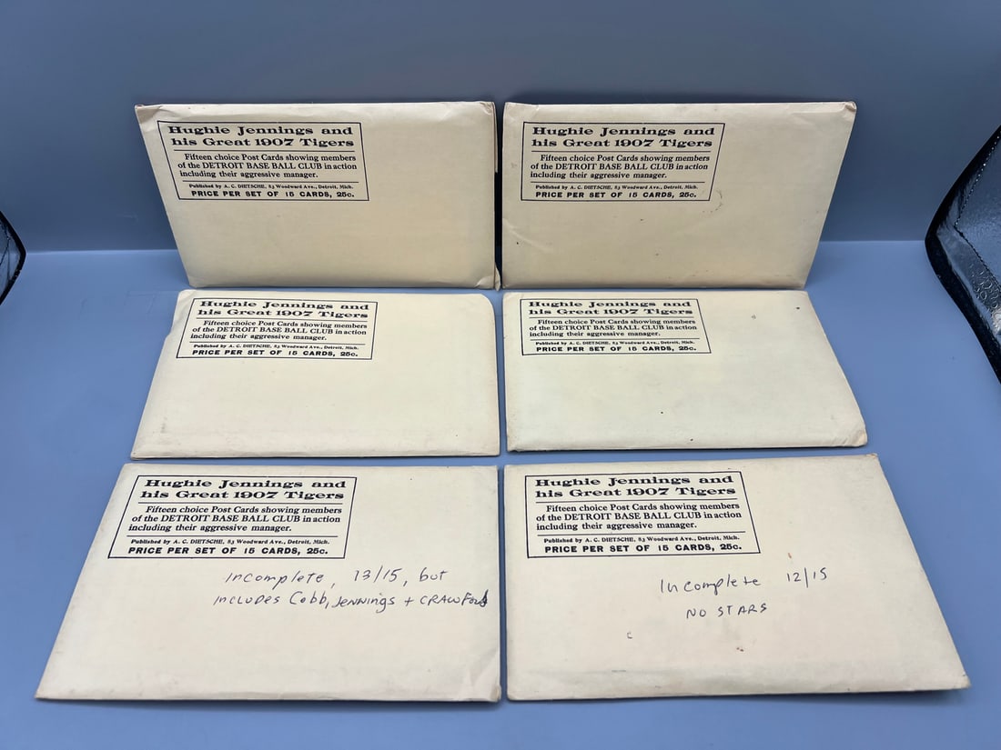 Lot of (6) 1980s Reprint Detroit Tigers 1907 Team Postcard Sets W/ 4 Complete Sets & Two Partial: Lot of (6) 1980s Reprint Detroit Tigers 1907 Team Postcard Sets W/ 4 Complete Sets & Two Partial Sets