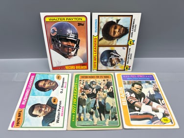 Lot of (5) Walter Payton Football Cards - Varying Conditions