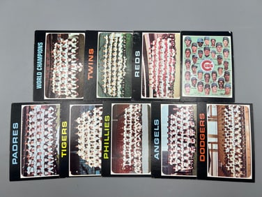 Lot of (9) 1971 Topps Baseball Team Cards - Varying Conditions