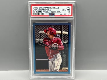 2019 Bowman Heritage Jonathan India Blue Chrome Refractor Prospect/RC #/99 PSA Gem Mint 10