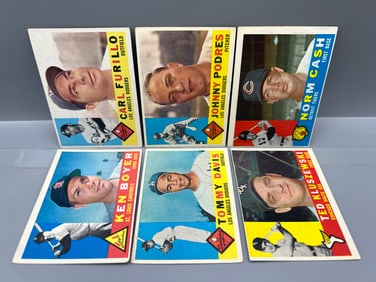 Lot of (6) 1960 Topps Baseball Star Player Cards - Varying Conditions