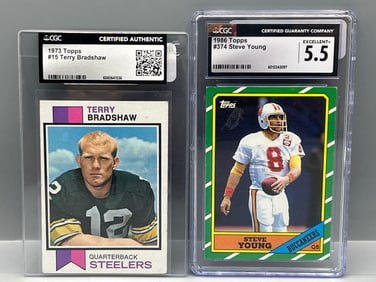 1973 Topps Terry Bradshaw #15 CGC Authentic & 1986 Topps Steve Young RC #374 CGC EX+ 5.5