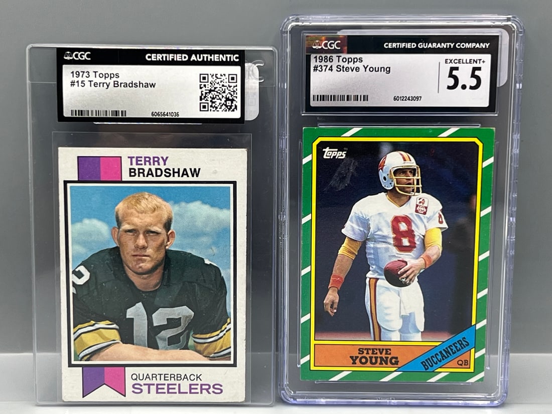 1973 Topps Terry Bradshaw #15 CGC Authentic & 1986 Topps Steve Young RC #374 CGC EX+ 5.5 (1 of 2)