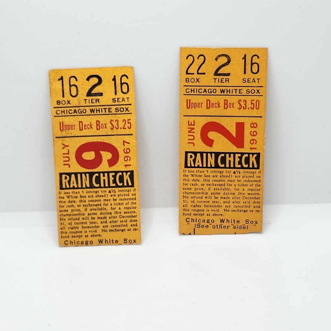 (2) Chicago White Sox Ticket Stubs July 9th 1967, June 2nd 1968: (2) Chicago White Sox Ticket Stubs July 9th 1967, June 2nd 1968
