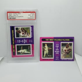 (2) 1975 Topps Hank Aaaron/Mantle #195 - Mini is PSA 8 OC, Normal Size is Raw