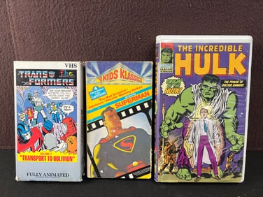 Lot of 3 VHS Cartoons - Transformers, Superman, Incredible Hulk